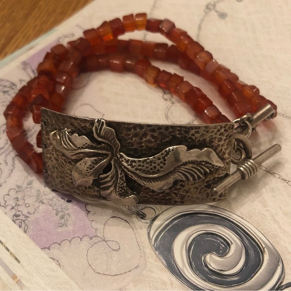 Rare Silpada Triple Strand Carnelian Sterling Silver Toggle Clasp Bracelet N0880 - Picture 11 of 16